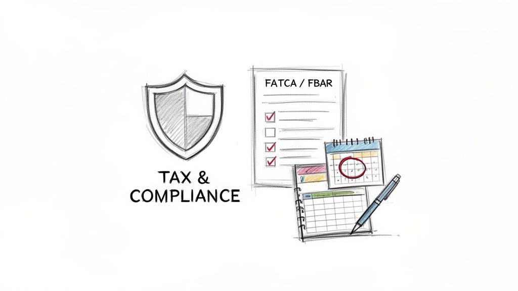Illustration of tax and compliance management for US banking.