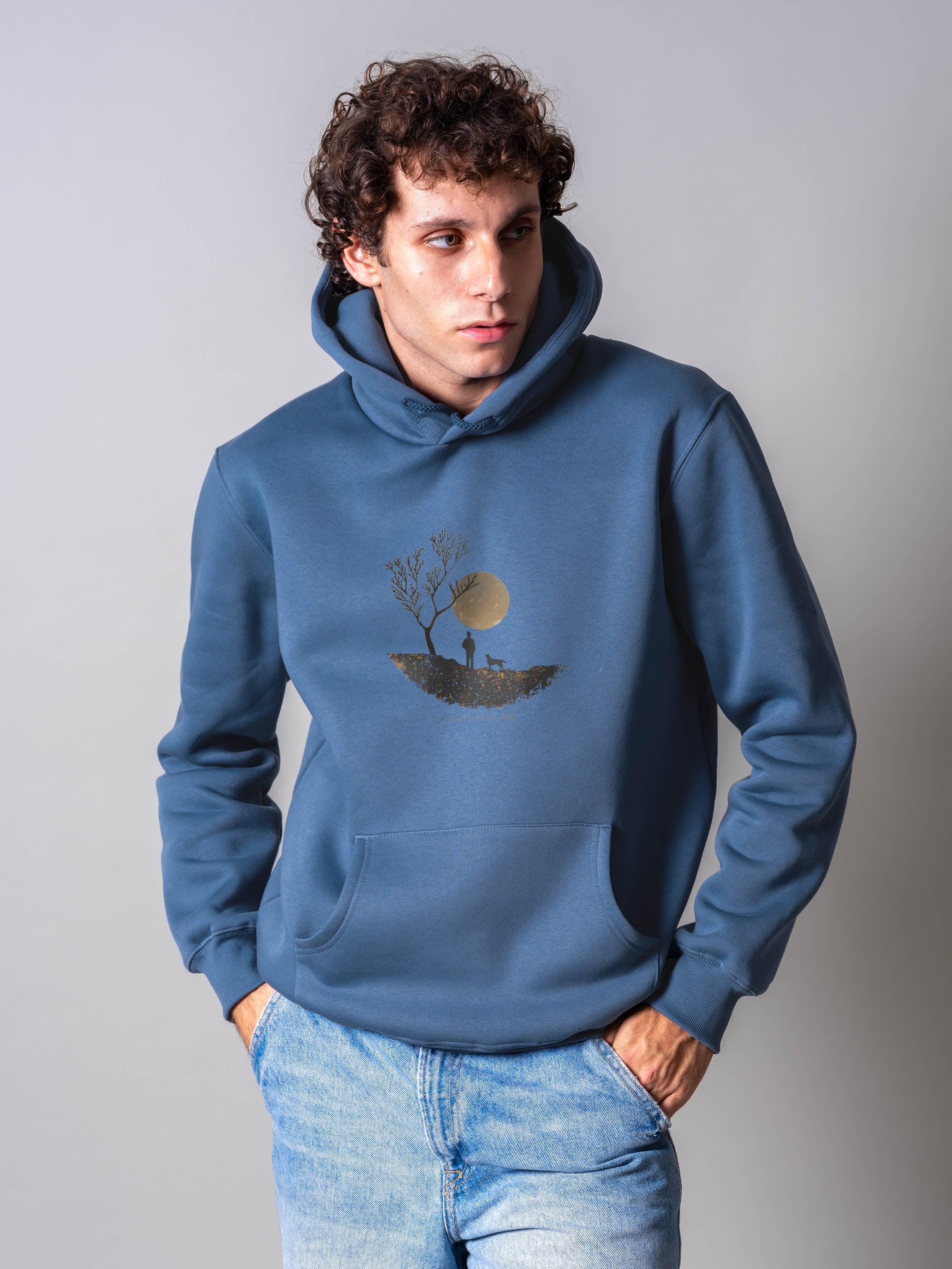 A Man and His Dog Hoodie in denim wash, Greek cotton