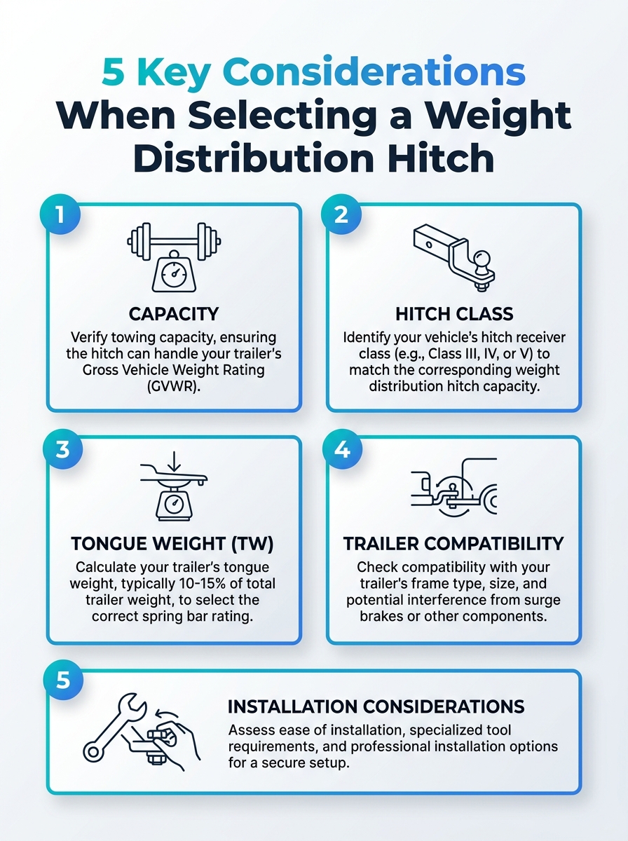 Infographic: 5 key considerations for how to find the right weight distribution hitch and safer towing.