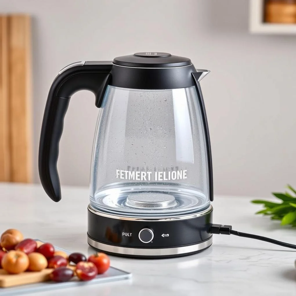 Glass electric kettle on a kitchen counter