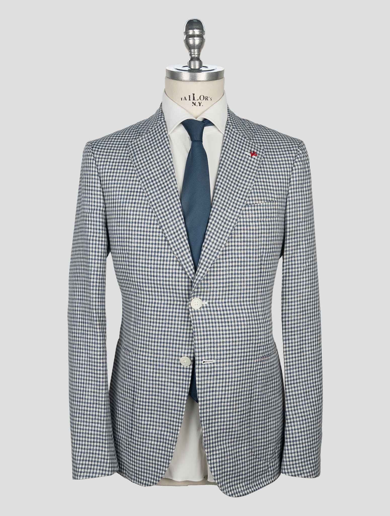 Isaia Blue White Linen Wool Blazer