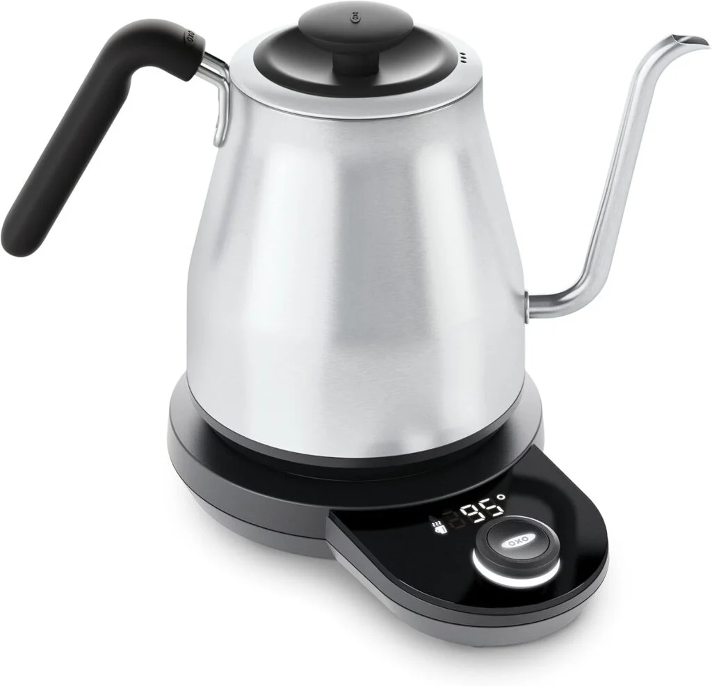 Stainless steel gooseneck kettle with temperature control base