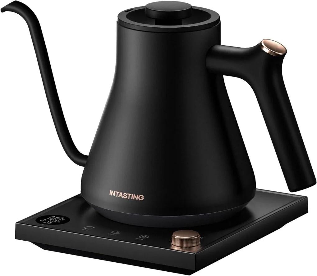 Gooseneck electric kettle on a temperature control base