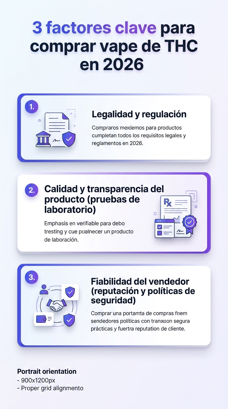 Infografía: Vape de THC comprar — guía completa para elegir bien en 2026, 3 factores clave.
