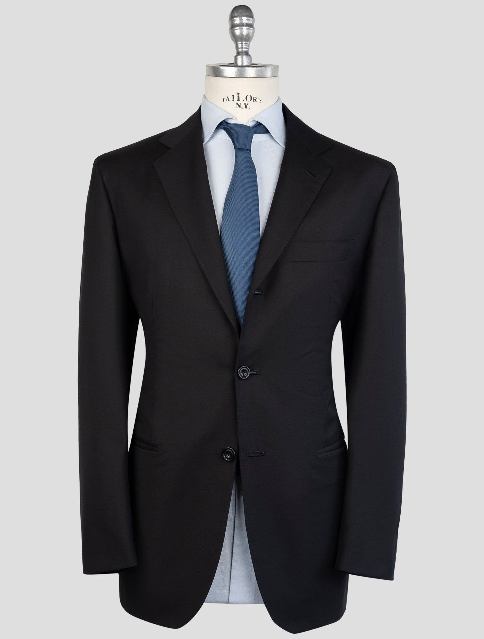 Kiton Black Wool 150s Diamond Blue Suit