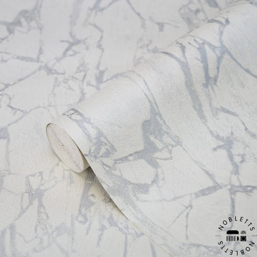 Enzo White and Silver Marble Wallpaper