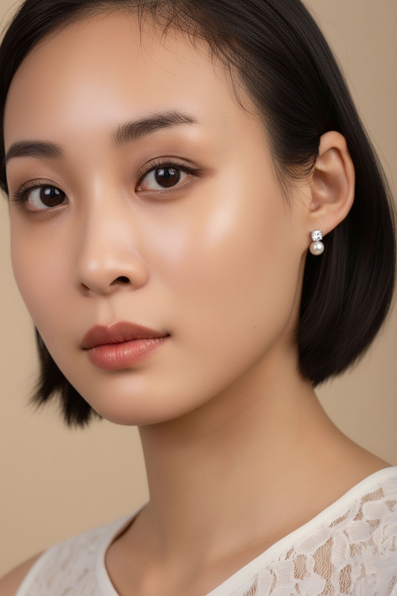 Moissanite & Pearl Duo Studs - detail