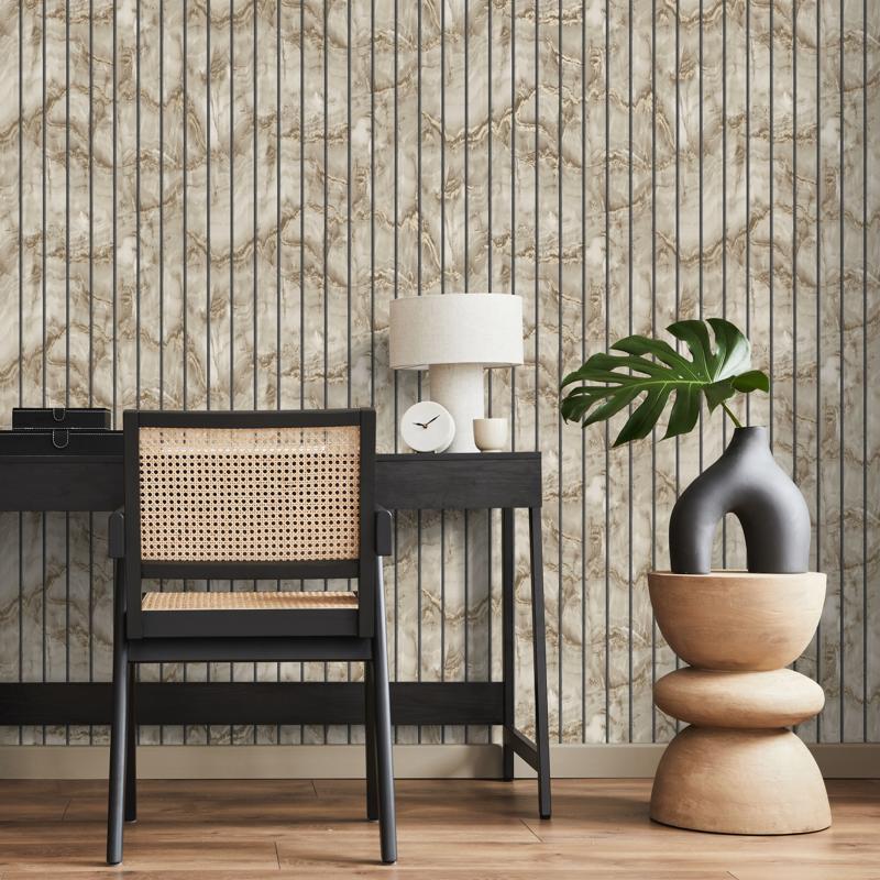 Marble Slat Panel Soft Natural Wallpaper Styled