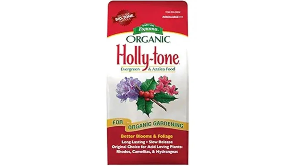 A bag of Espoma Organic Holly-Tone fertilizer for acid-loving plants.