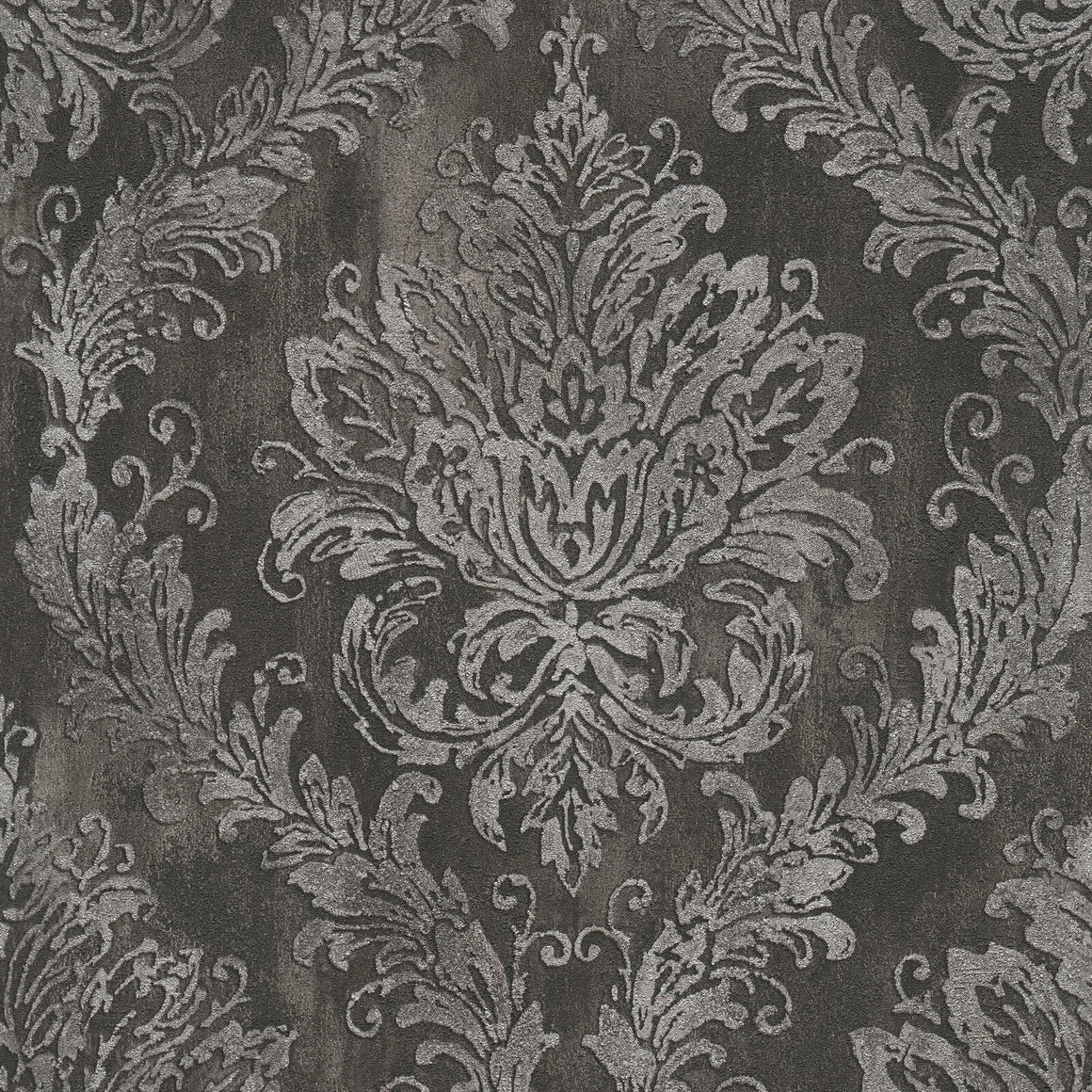 History of Art Damask Black and Silver Wallpaper