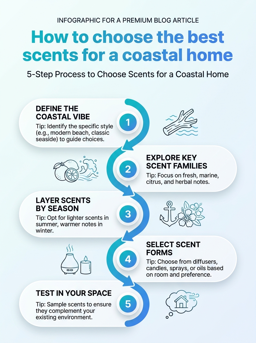 Infographic: 5-step process to choose scents for a coastal home - how to choose the best scents for a coastal home.