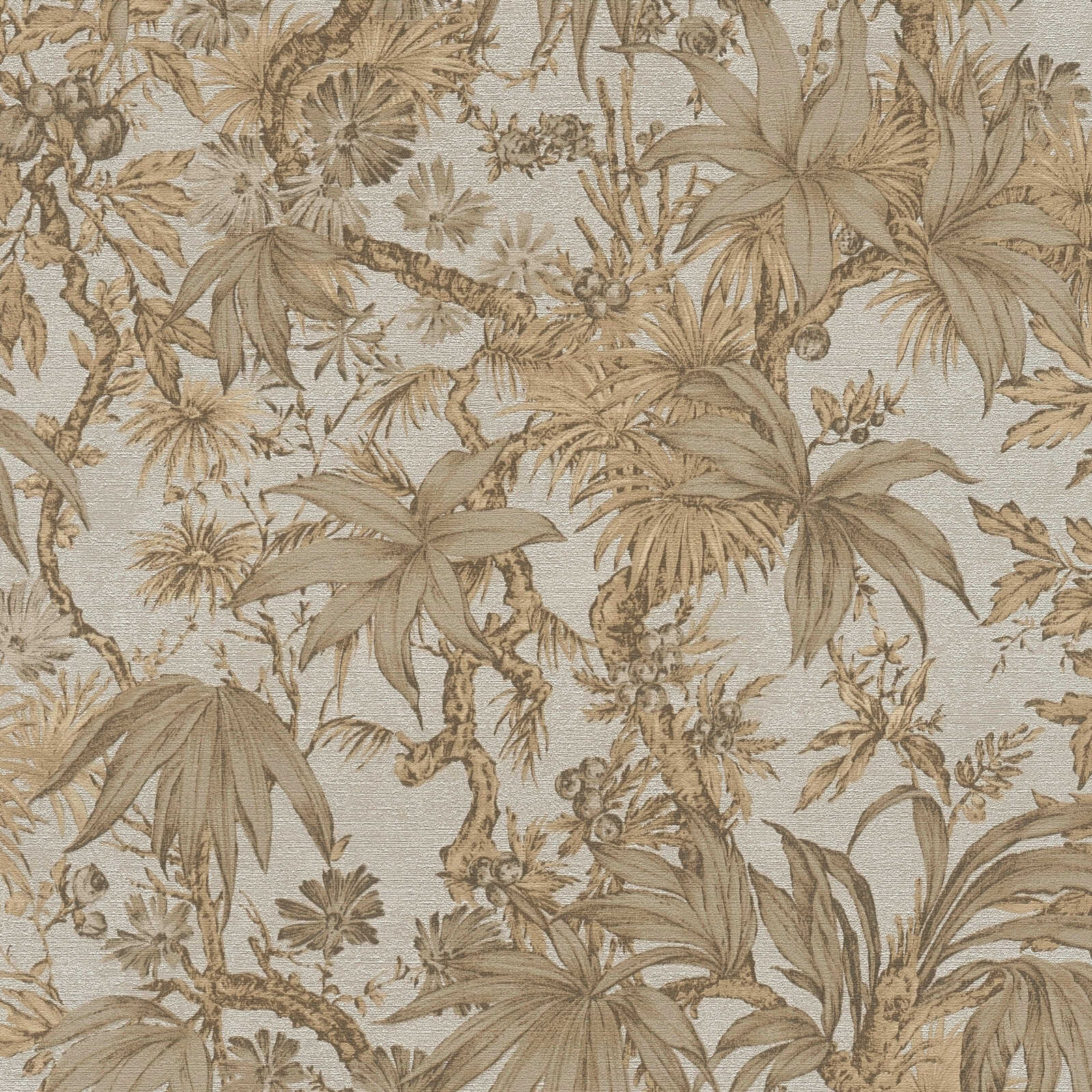 Luxury Tropical Silver Beige Floral Wallpaper