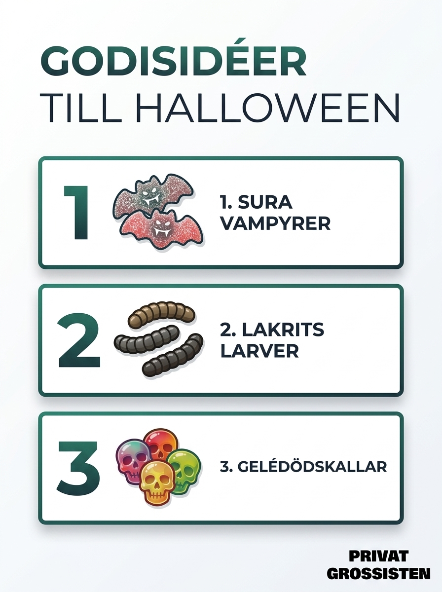 Infografik med godisidéer och inspiration till bästa godiset till Halloween.