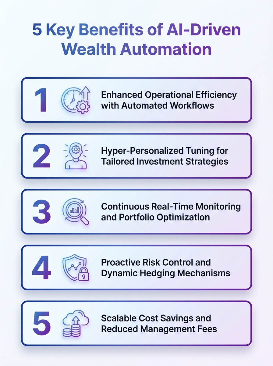 Infographic: 5 key benefits of AI-driven wealth automation for The Age of Automated Wealth.