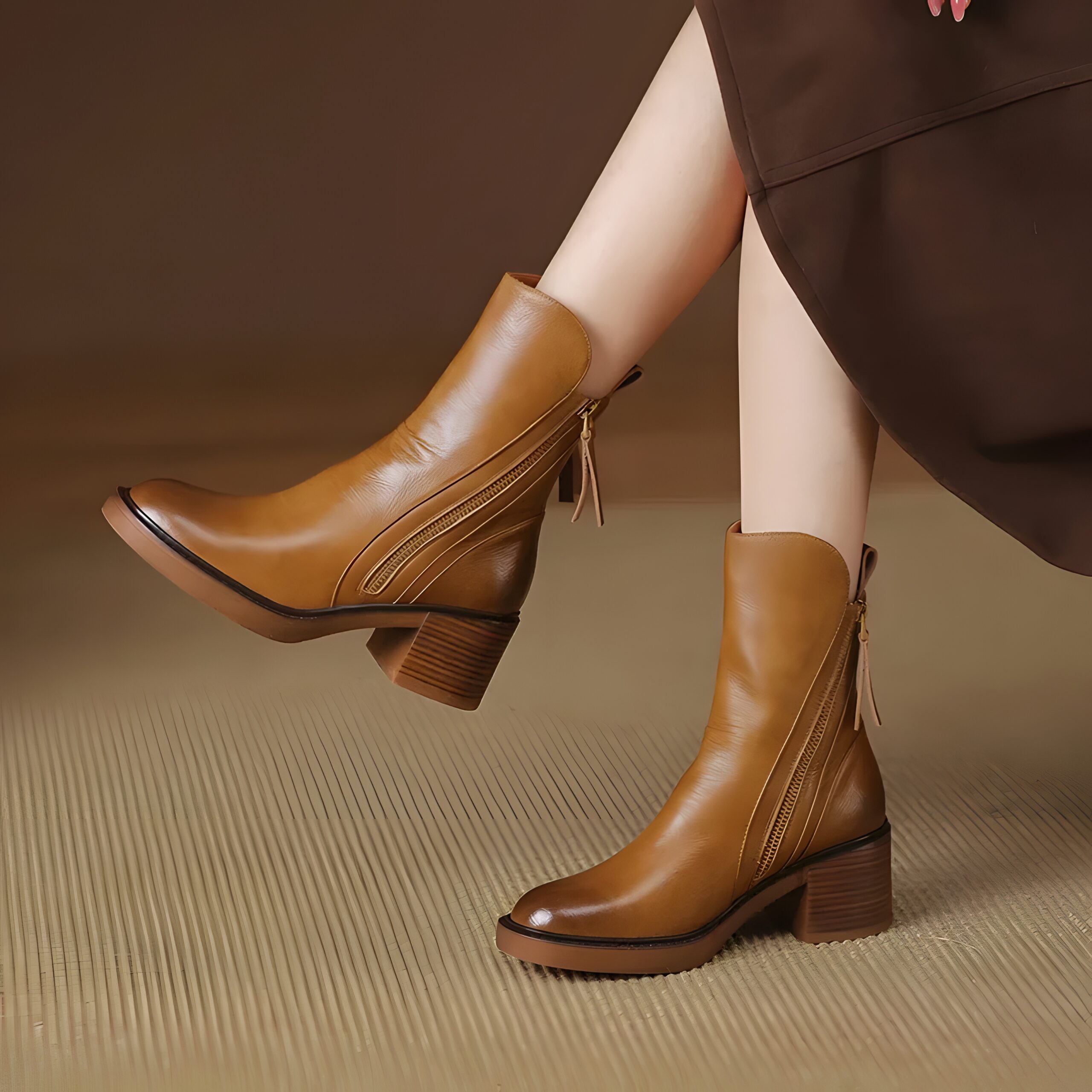 Bottines camel à talon vue détail