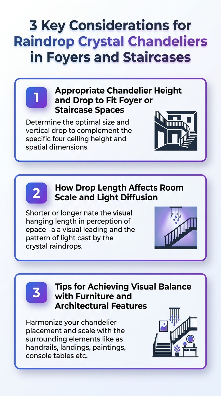 Raindrop crystal chandeliers for foyers and staircases infographic