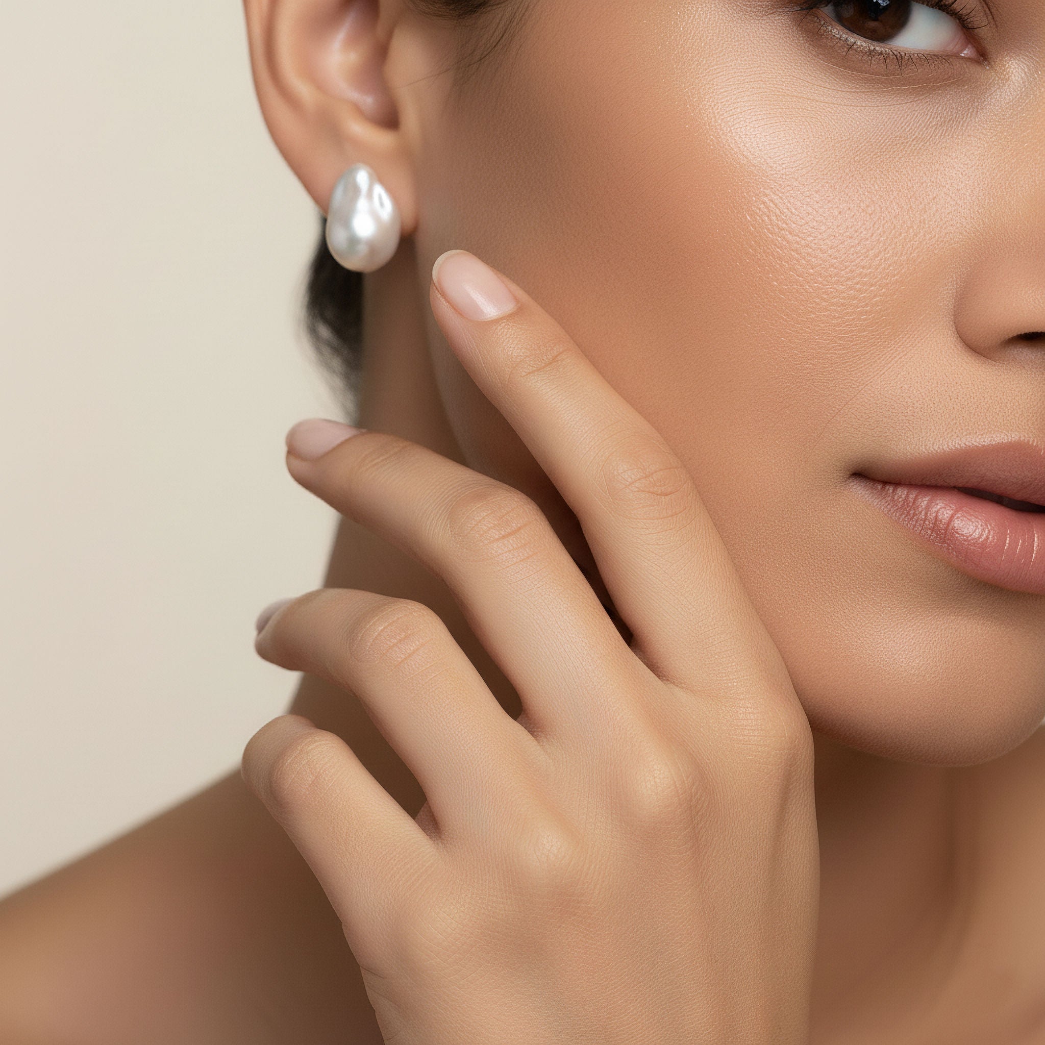 Freshwater Baroque Pearl Studs close-up - Miozuki NZ