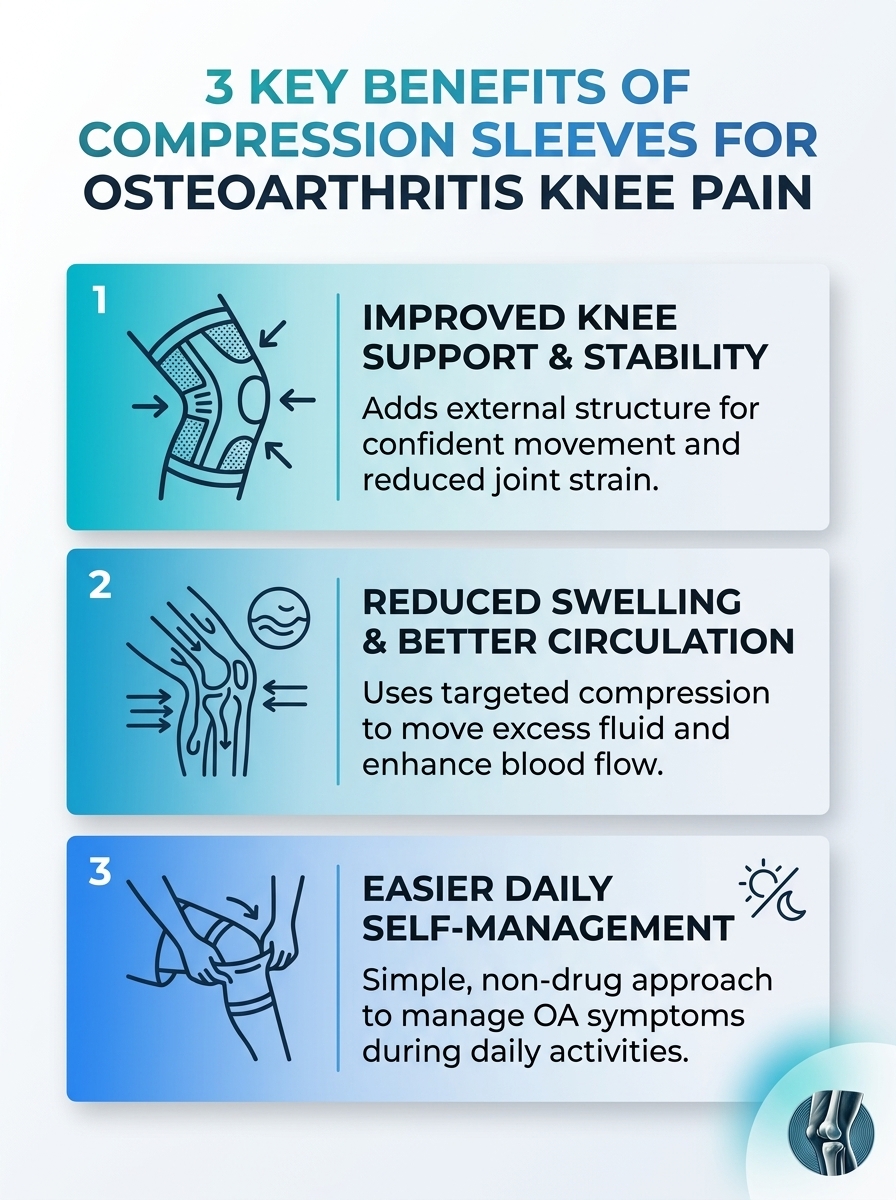 Best Compression Sleeves for Managing Osteoarthritis Knee Pain: 3 key benefits—pain relief, knee support, and improved mobility.