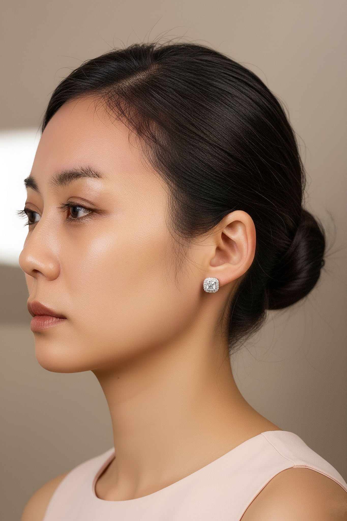 Courtside Halo Moissanite Studs - side
