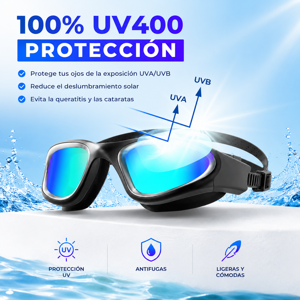 Aplicación de antivaho en gafas de natación