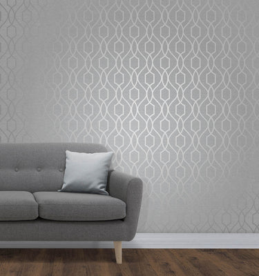 Apex Trellis Silver Curved Wallpaper Room Shot