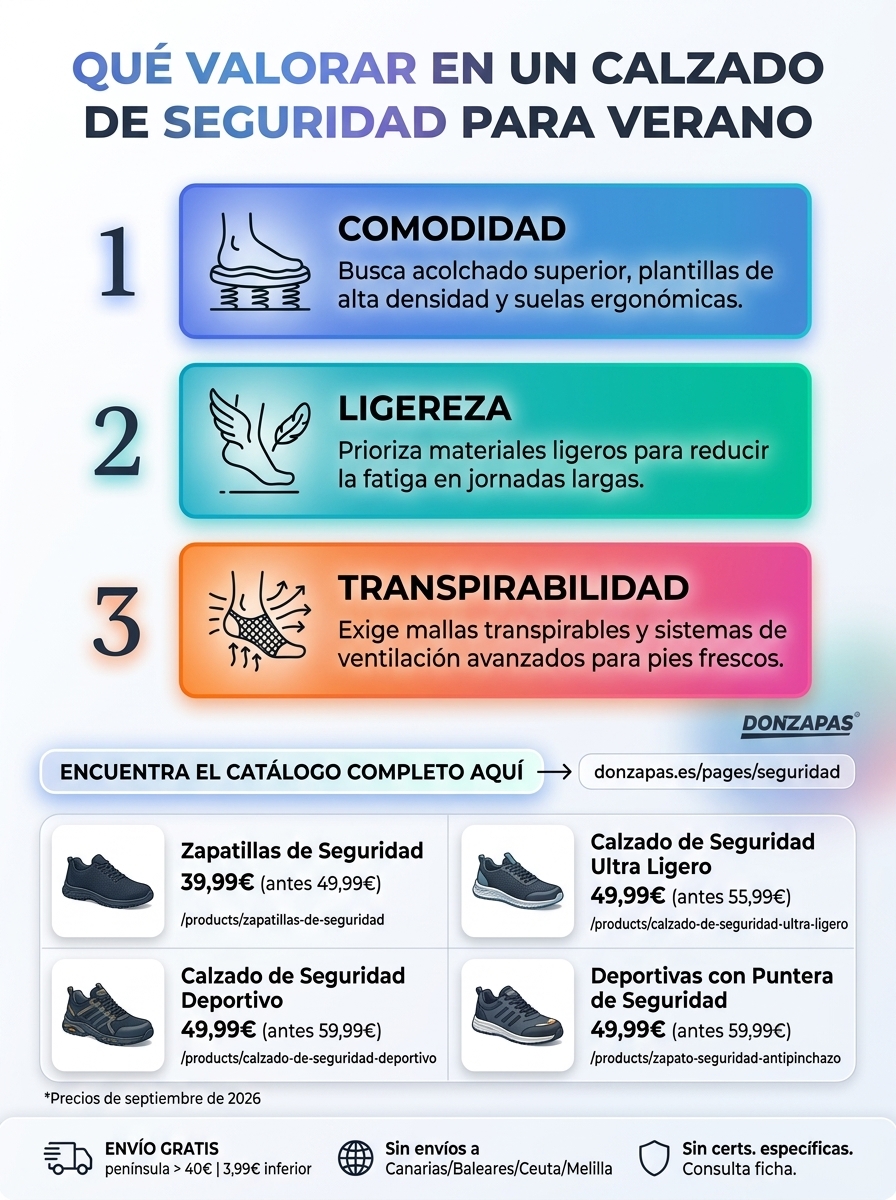 Infografía sobre cómo elegir zapatos de seguridad cómodos y transpirables para el verano