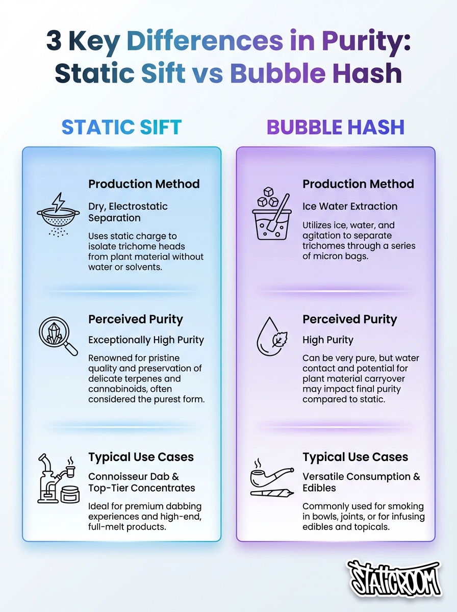 Static Sift vs Bubble Hash: 3 key purity differences - visual guide to which is purest.