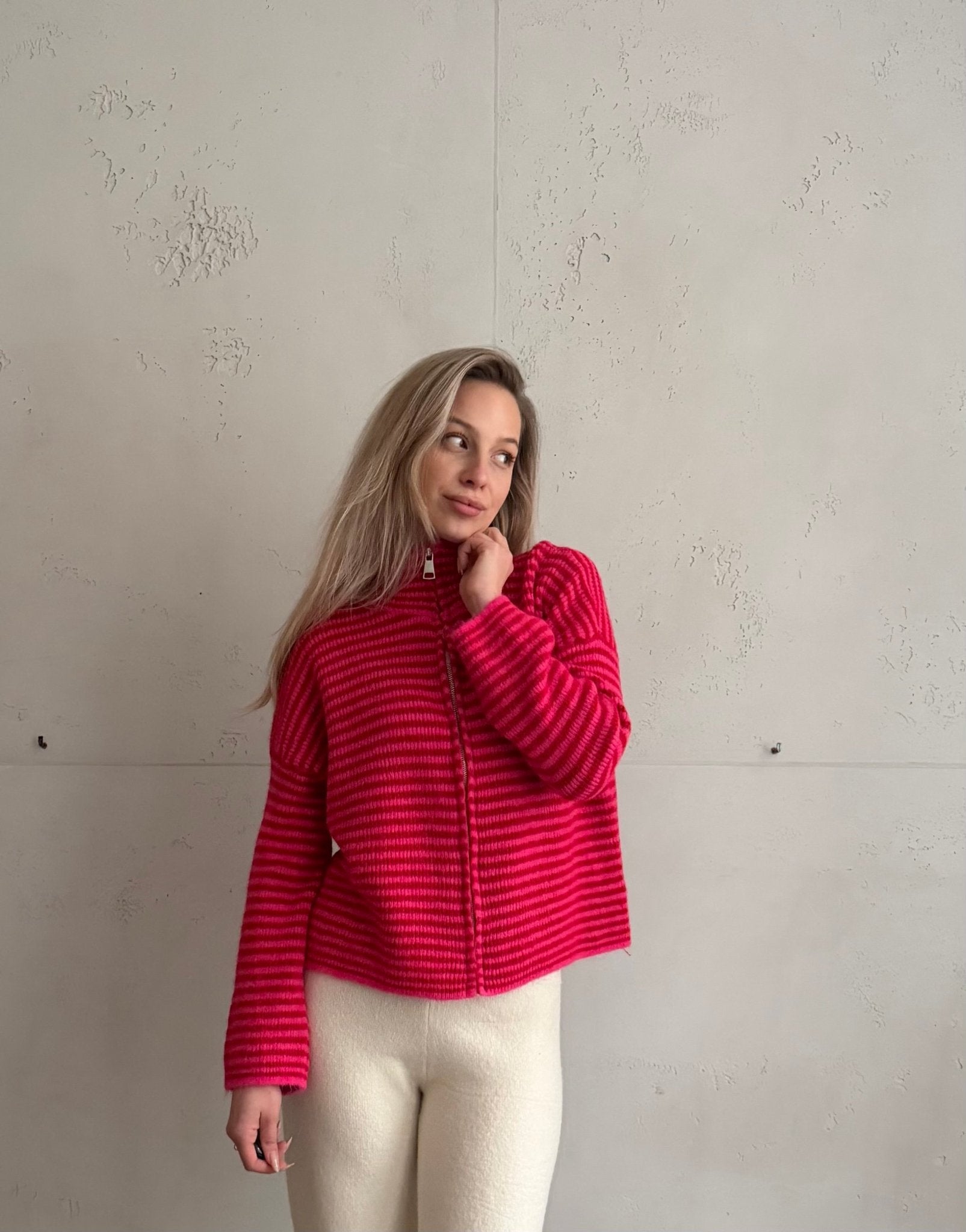 Zip Strickjacke mit Streifen