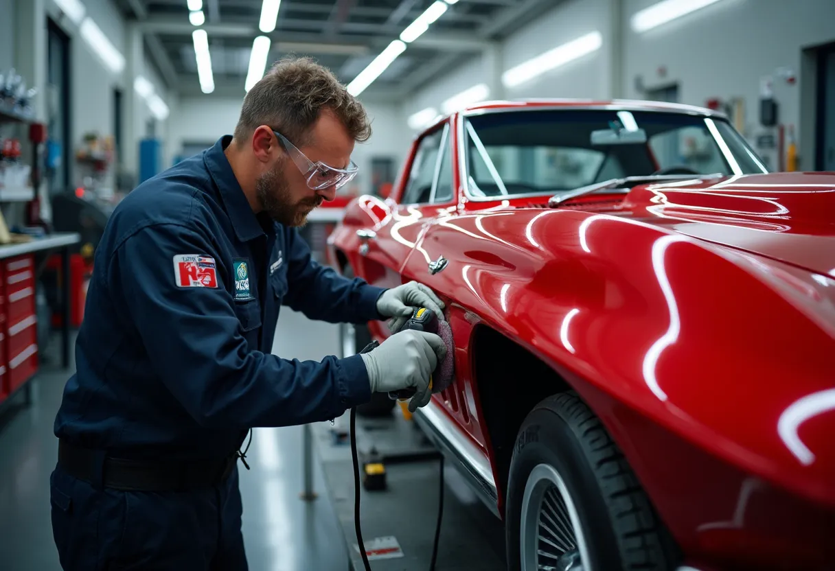 Fiberglass collision repair on a Corvette