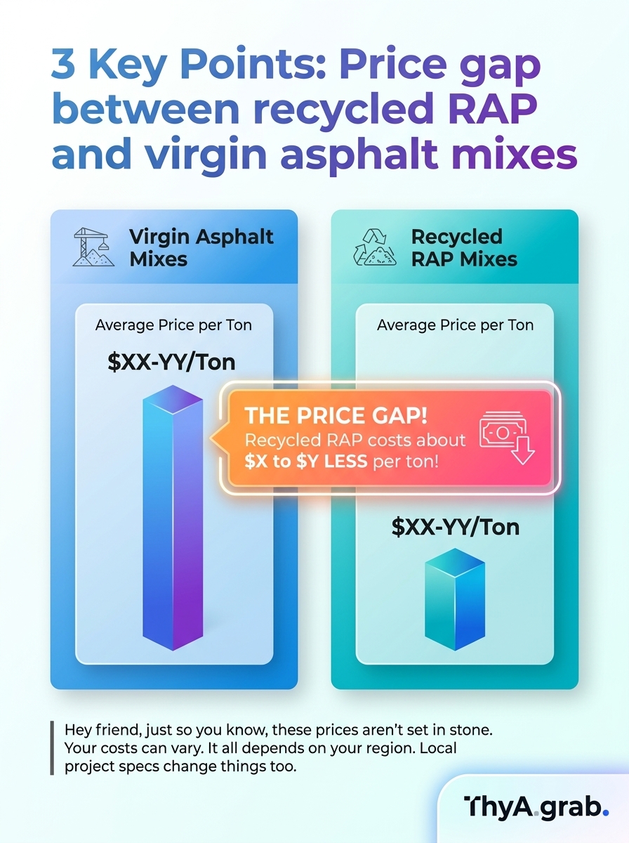 Infographic: The price gap between recycled RAP and virgin asphalt mixes — visualizing cost differences and key factors.