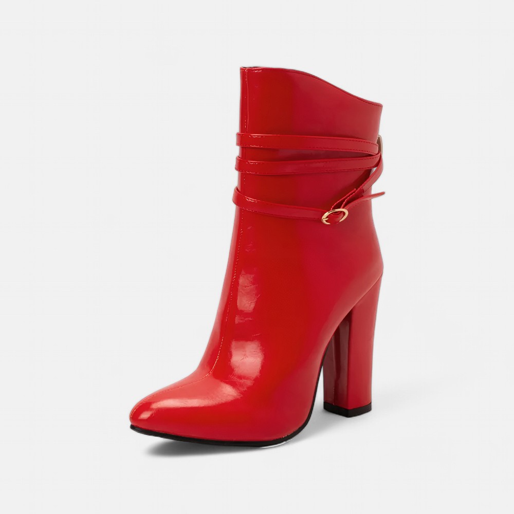 Bottine femme rouge cuir