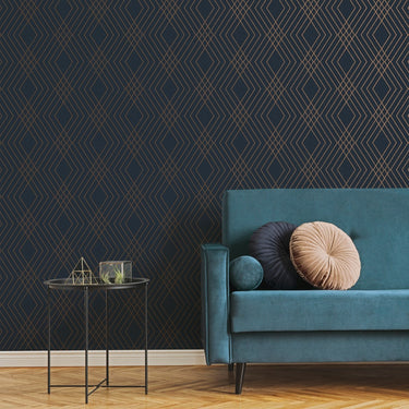Shard Trellis Navy and Gold Curved Wallpaper