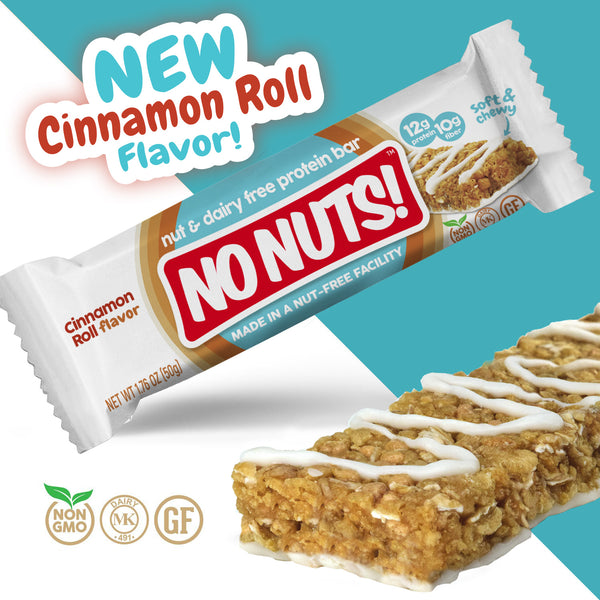 Cinnamon Roll oat bar packaging, nut-free and dairy-free