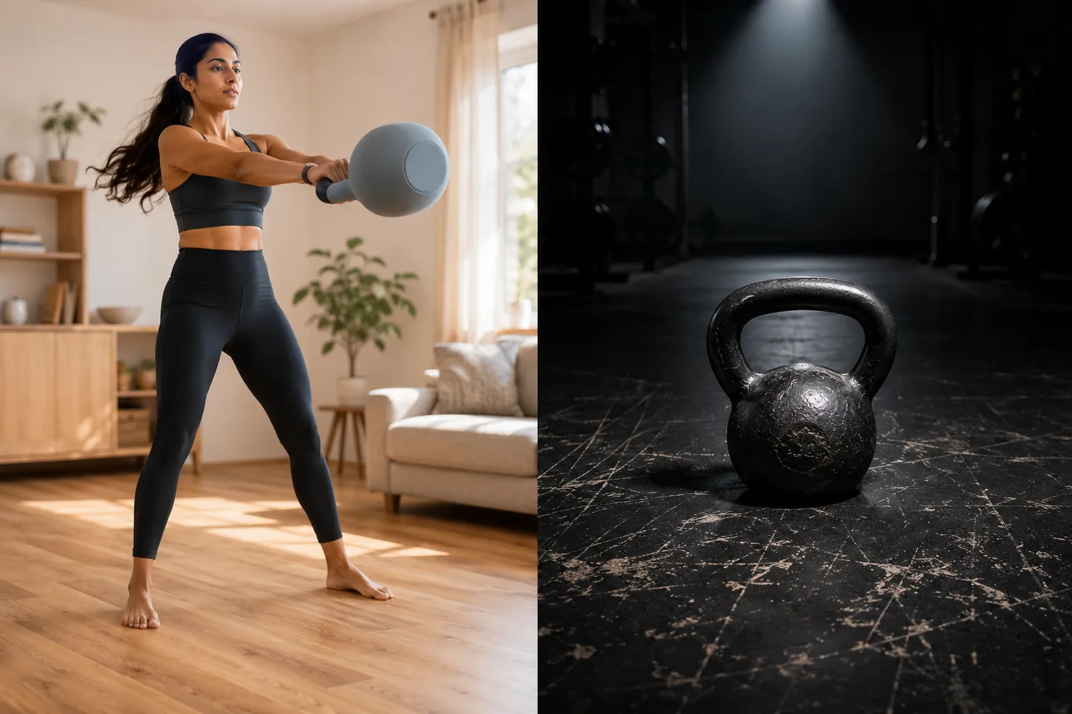 Yottoy Soft Kettlebell protecting hardwood floor during a swing