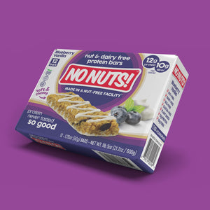 No Nuts! Blueberry Vanilla 12-count box angled - school-safe nut-free snack bars bulk pack