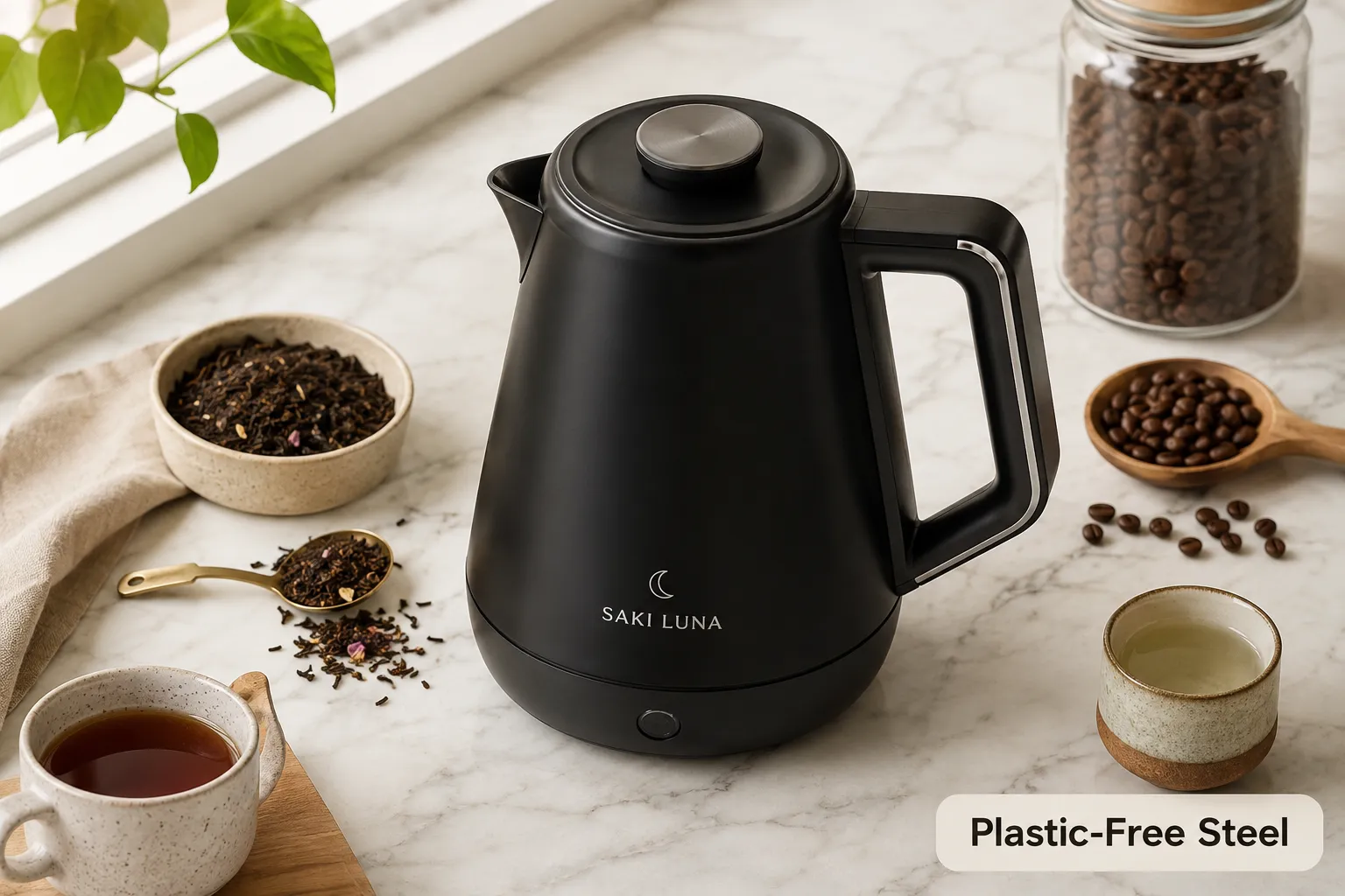 Saki Luna Electric Kettle in Matte Black Stainless Steel