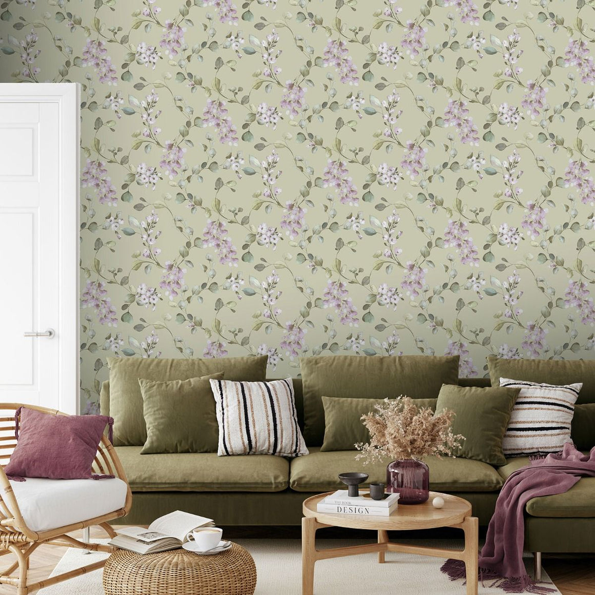 Rosalie Floral Sage & Lilac Wallpaper