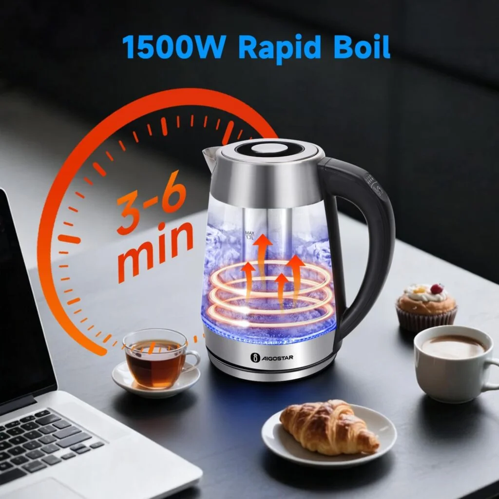 Aigostar glass kettle on a table