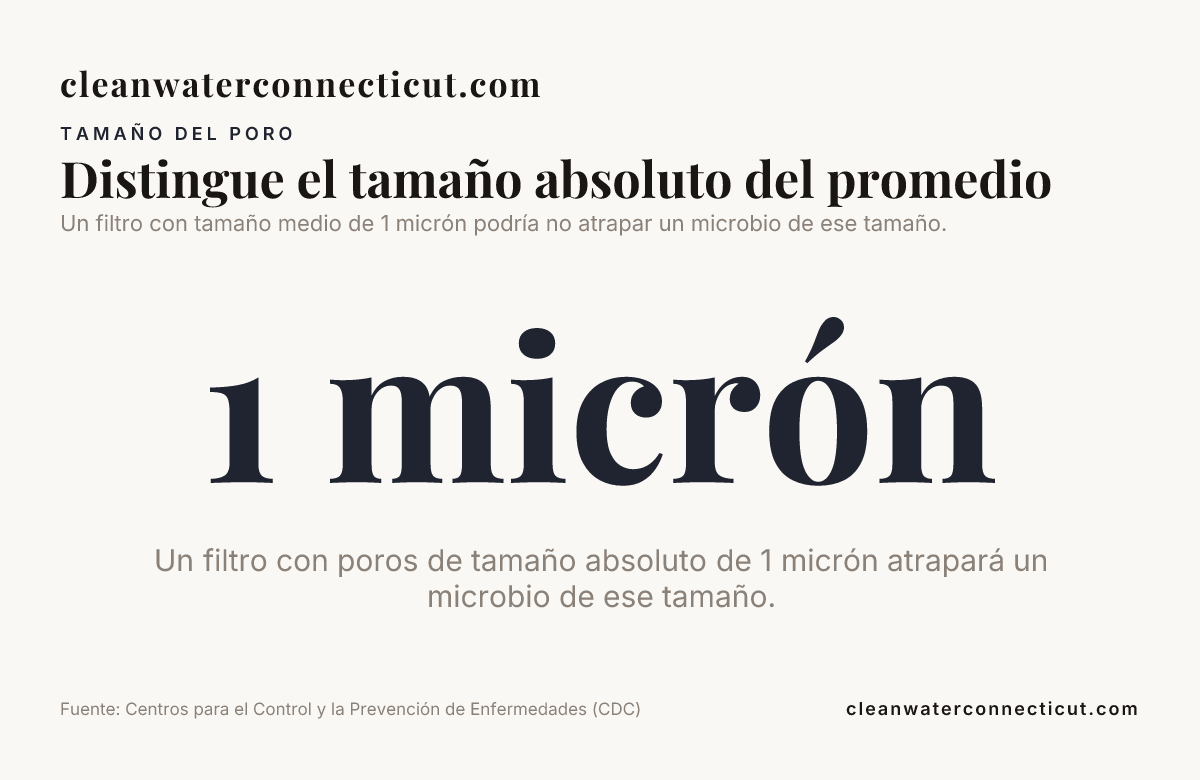 Tarjeta que compara el tamaño absoluto y el tamaño medio de poro