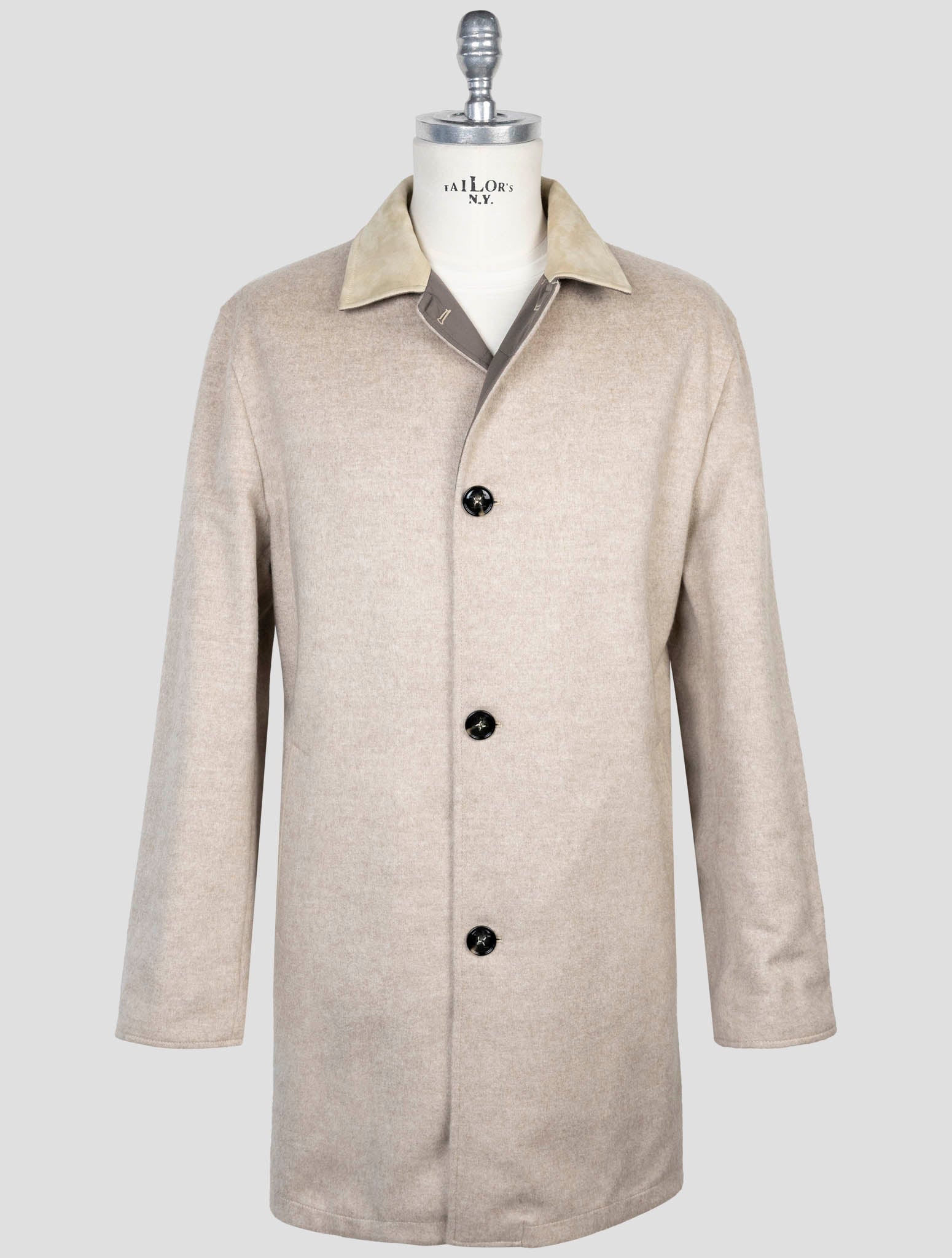 Kiton Beige Taupe Cashmere Reversible Coat