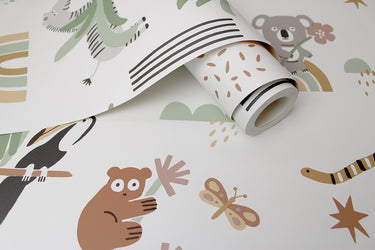 Abstract Animals Sage Beige Wallpaper