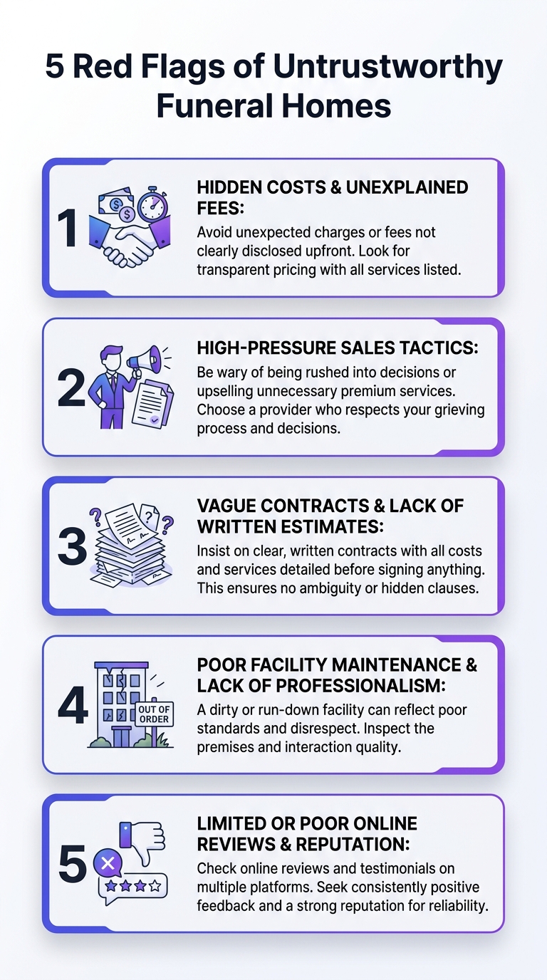 殯儀黑店：5個不可信殯儀館的紅旗要點，清晰圖解與風險提示。