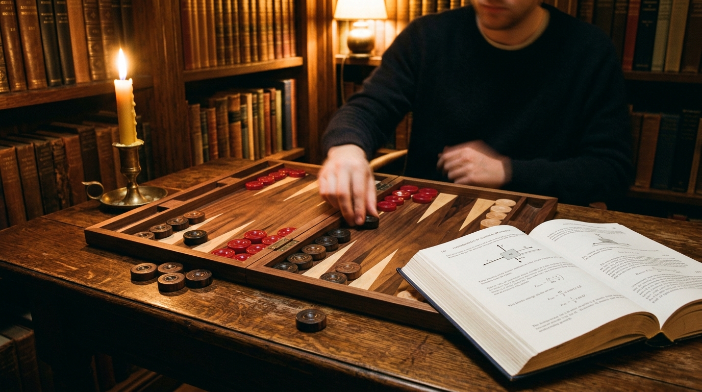 Custom backgammon chips paired with a statement board