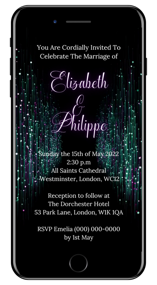 Green Purple Glitter Wedding Video Invitation