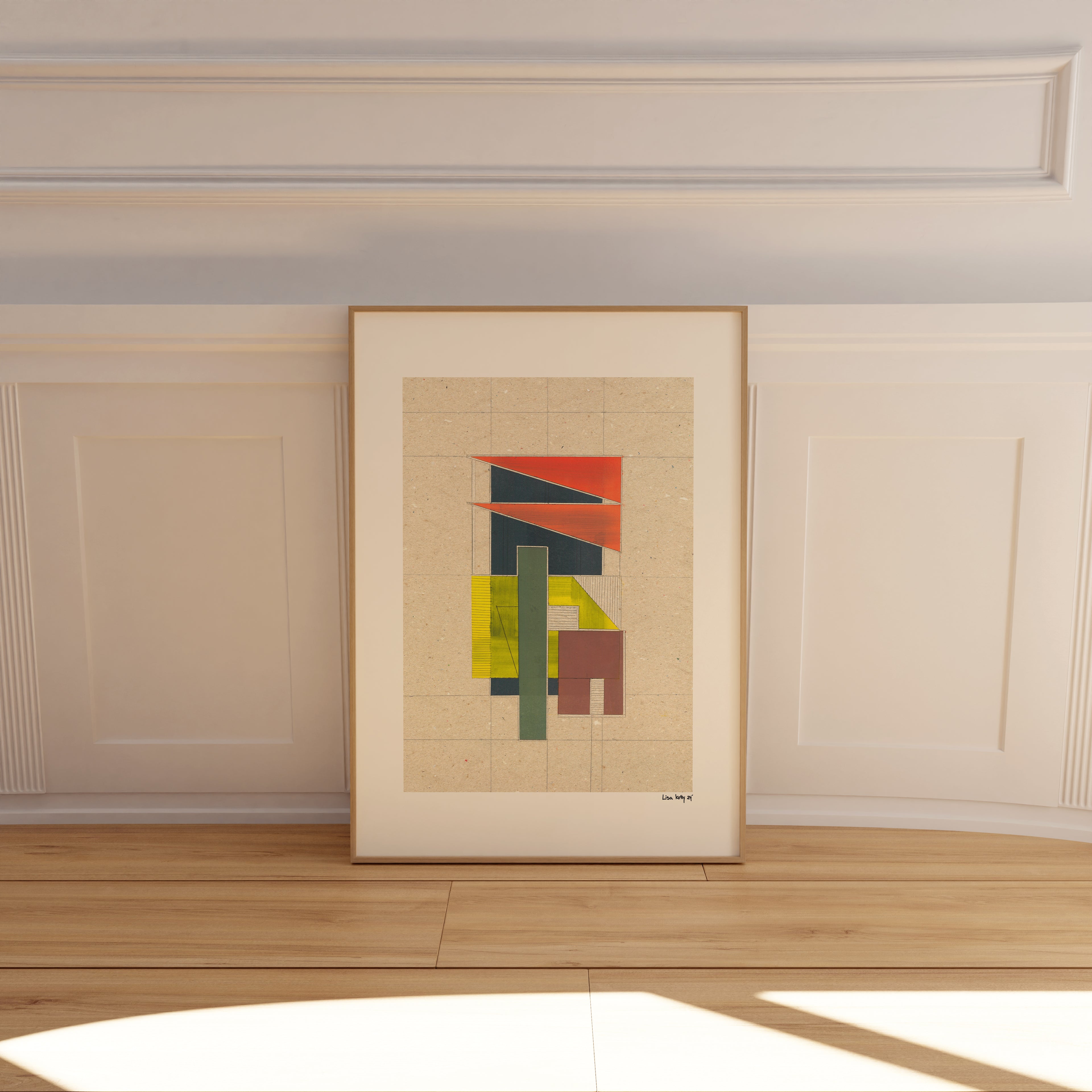 Architectural building poster with geometric light and shadow forms by Lisa Ketty