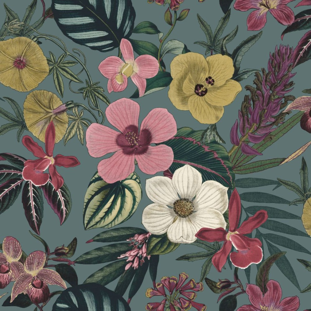 Priyal Floral Teal Wallpaper by Rasch