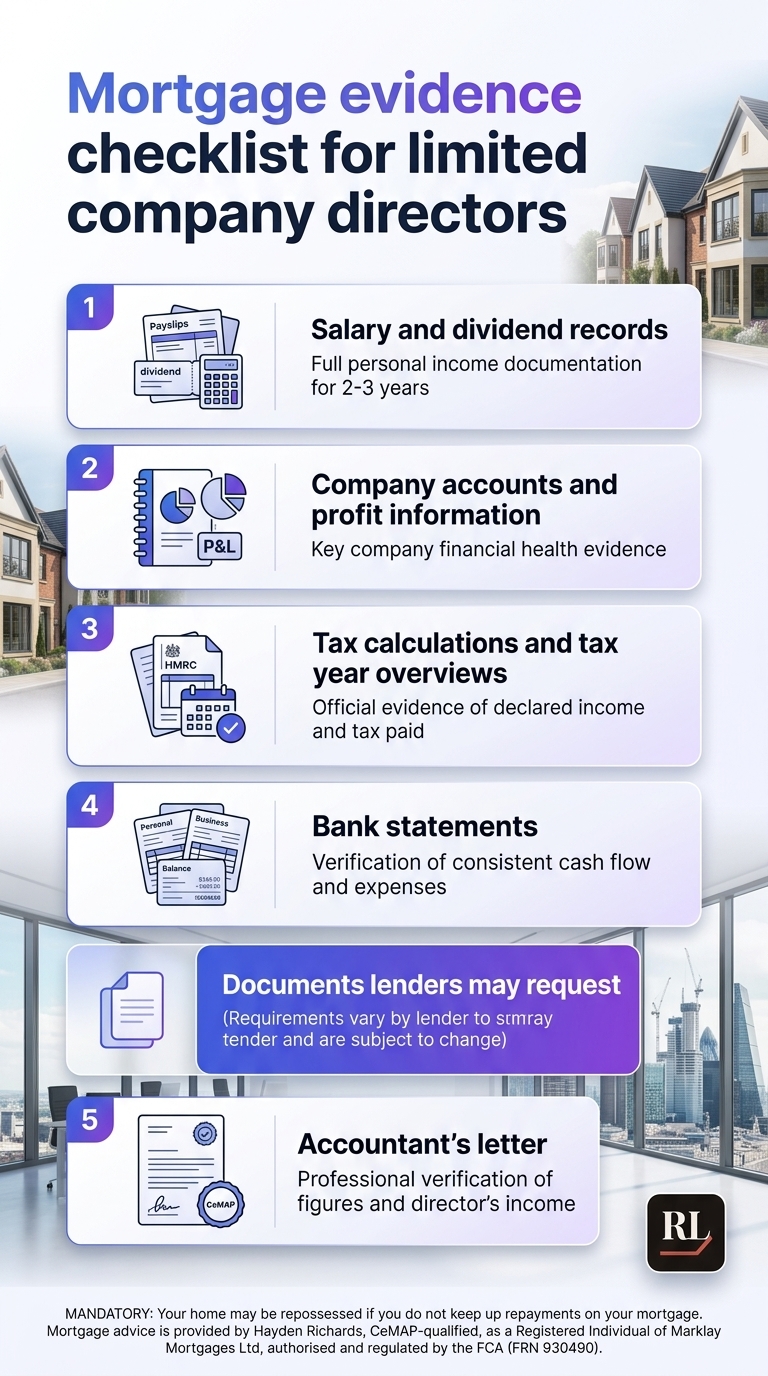 Mortgage evidence checklist for directors of limited companies, showing documents to prepare for a mortgage application
