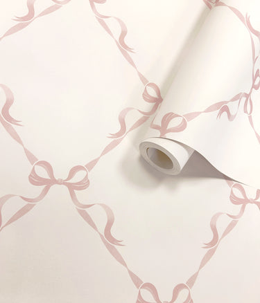 Tied With A Bow Cream Pink Curved Wallpaper for Bedroom