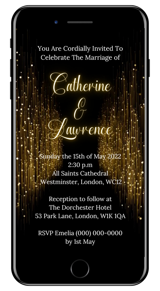 Gold Glitter Curtain Wedding Video Invitation