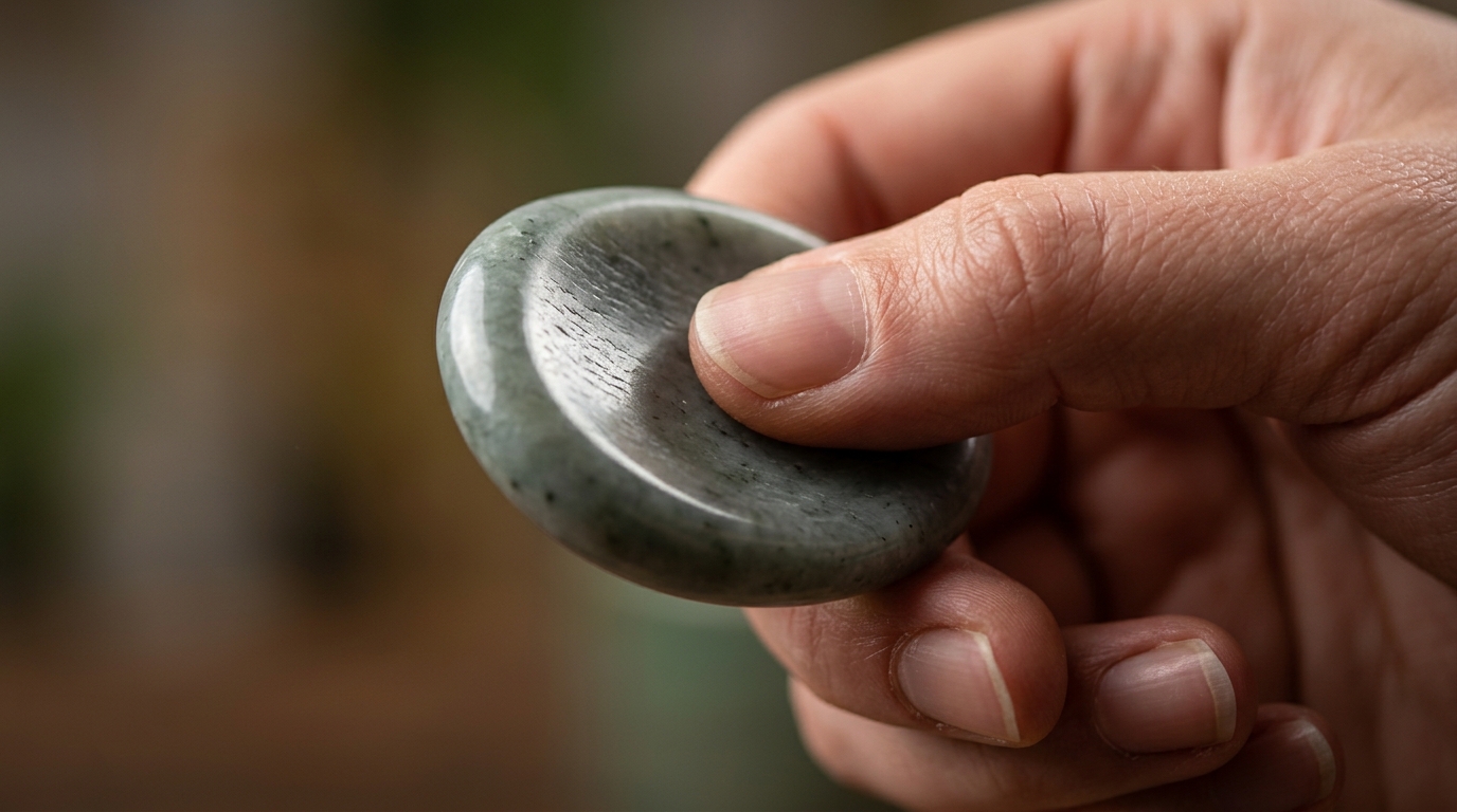 A worry stone kept on a desk within easy reach